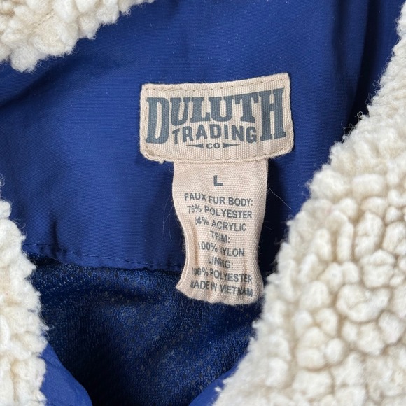 Duluth Trading Co Womens Sherpa Fleece Full Zip Jacket Navy Cream Orange Large - Picture 2 of 6